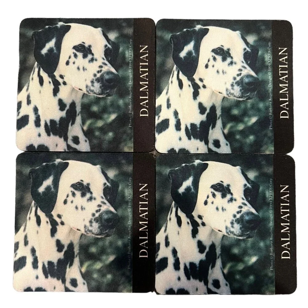 Vintage Canine Coasters Dalmatians Set of 4 Matching 4” Non-Skid Rubber Coasters